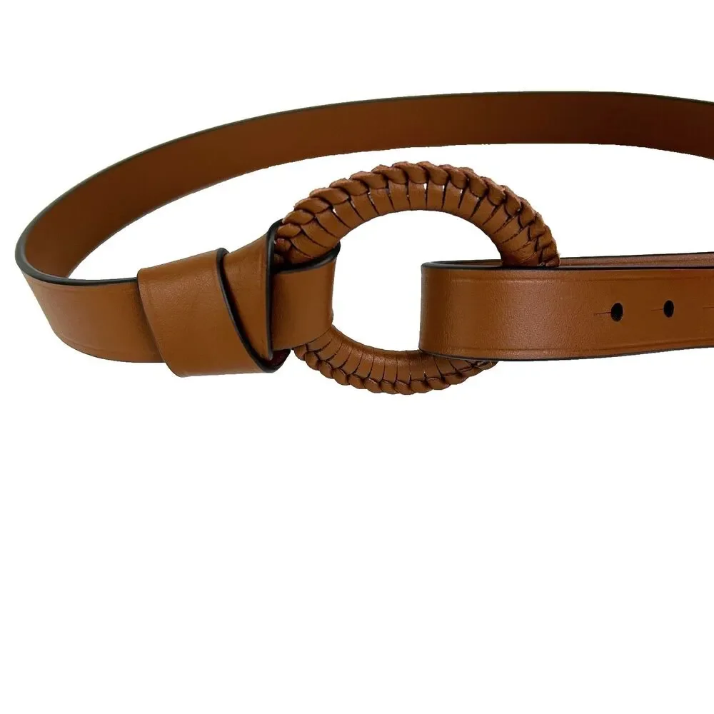 NWOT Ralph Lauren Leather Belt Woven 0-Ring Loop and Knot Boho Brown Tan sz M